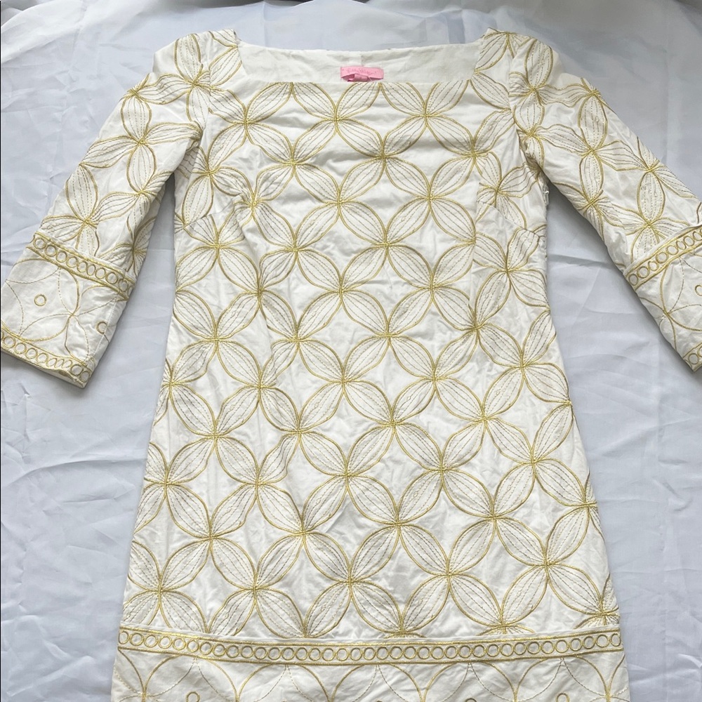 Lilly Pulitzer White and Gold Long Sleeve Dress size 0